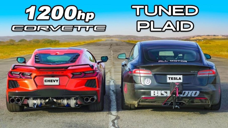Видео: 1020-сильная Tesla бросила вызов 1200-сильному Chevrolet Corvette