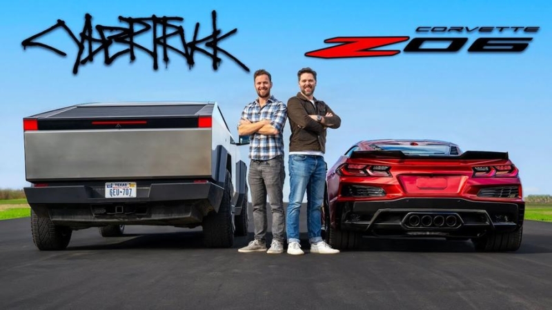 Видео: электропикап Tesla Cybertruck бросил вызов Chevrolet Corvette Z06