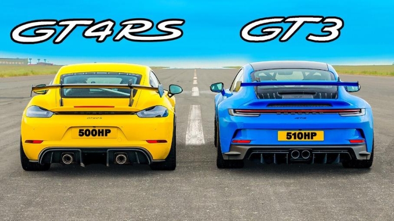 Видео: спорткары Porsche 911 и Porsche 718 с одним и тем же мотором сошлись в дуэли на прямой